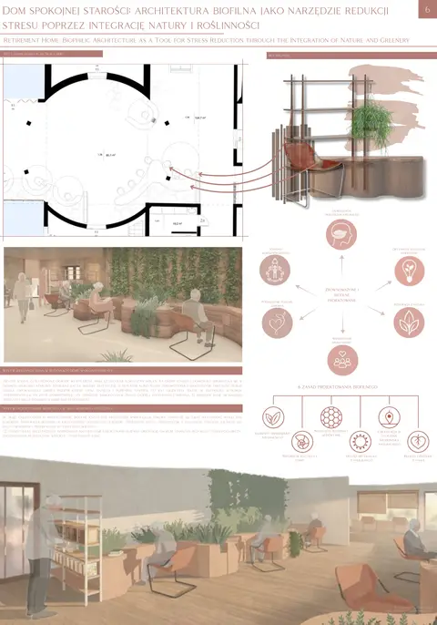 Rzut lobby, moodboard i sześć zasad projektowania biofilnego